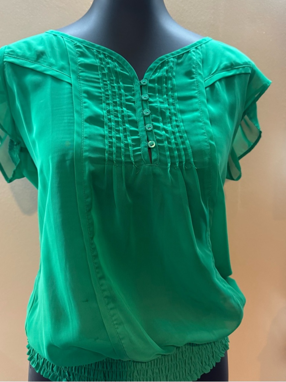 Green Women's Pleated Button-Front Blouse NWOT